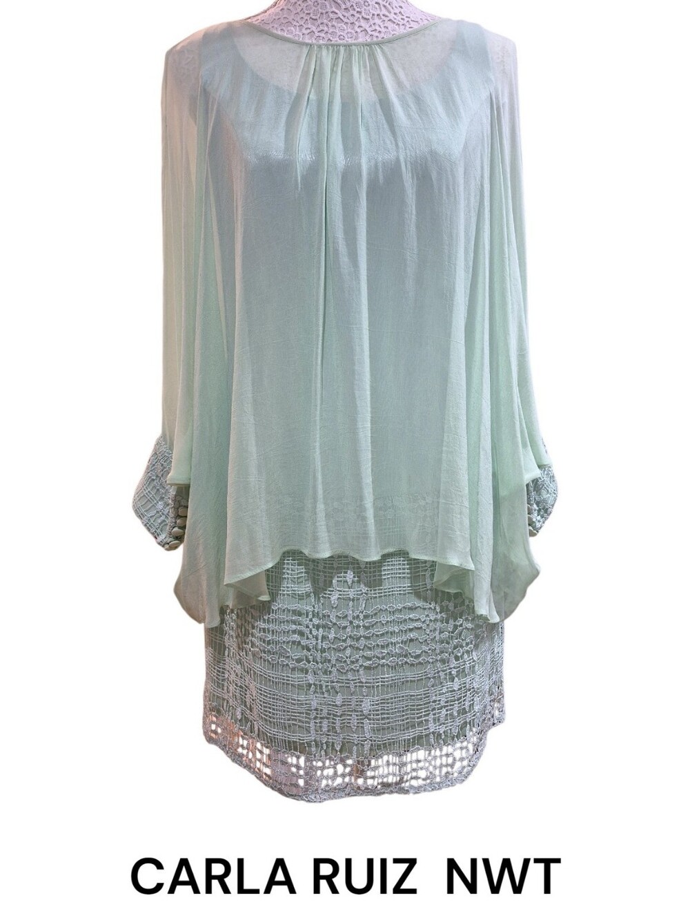 Carla Ruiz Mint Green Lace & Chiffon Overlay Cocktail Dress - Size 40 (US 6) NWT